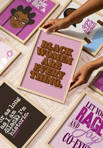 Framed art prints with empowering messages about Black women