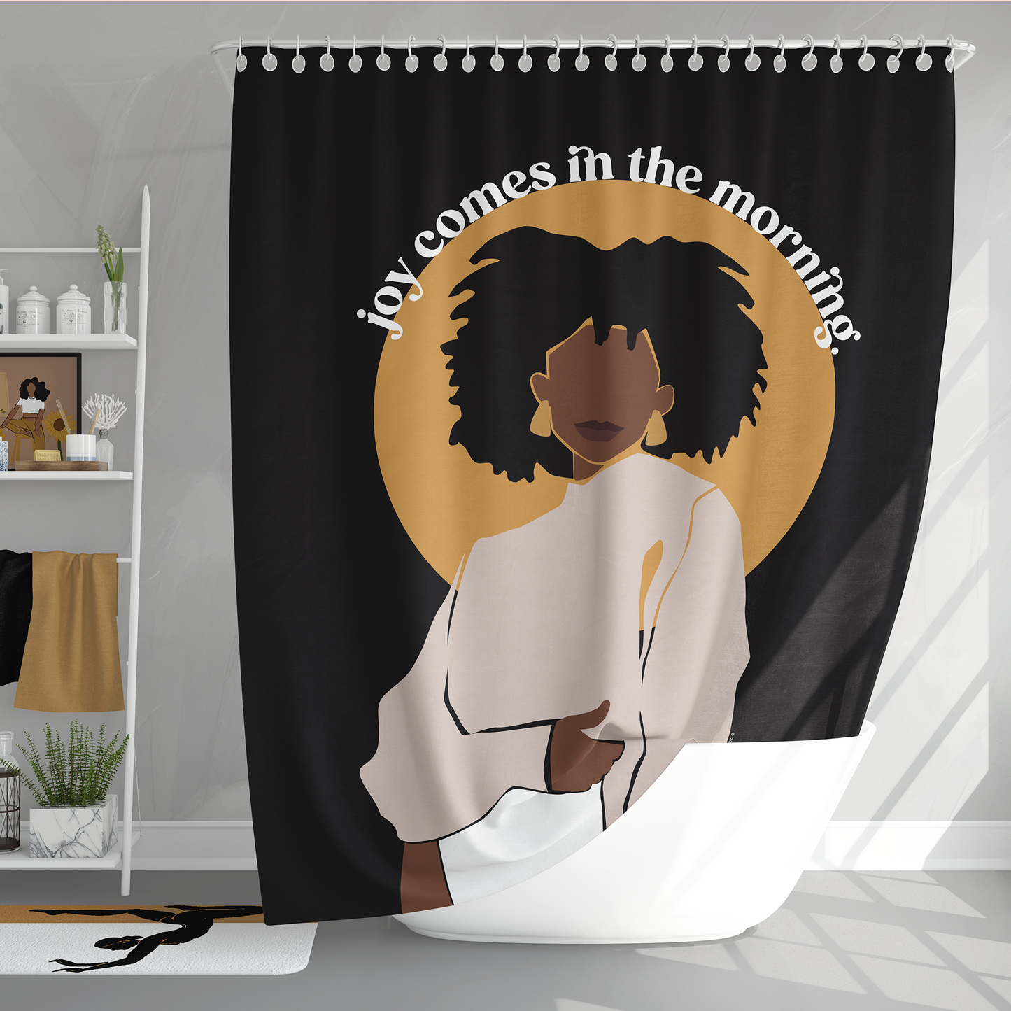 Joy In The Morning Black | Shower Curtain