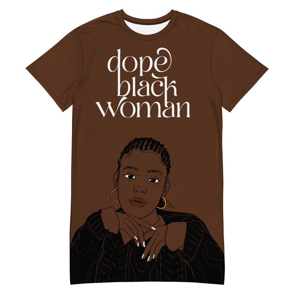Dope Black Woman Script Chocolate | T-Shirt Dress