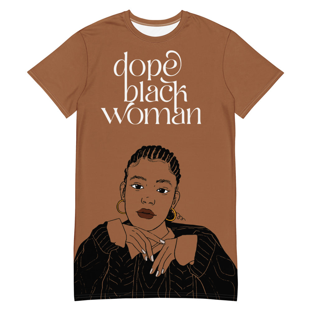 Dope Black Woman Script Caramel | T-Shirt Dress